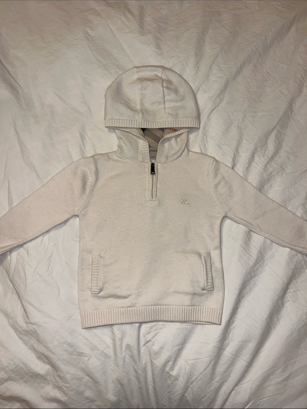 Burberry Cream Hooded Pullover Sweater